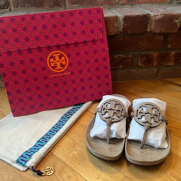 Tory Burch Miller Cloud Stingray Printed Leather Sandals - Picture 2 of 10